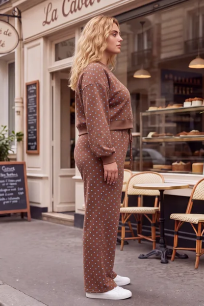 Women Spring Plus Size Polka Dot Wide Leg Lounge Set