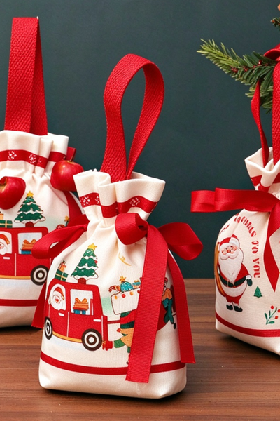 Christmas Canvas Apple Pouch Holiday Gift Packaging Bag