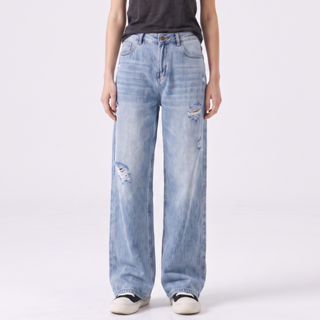 Women's High Waist Ripped Wide Leg Jeans