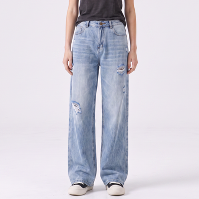 Women's High Waist Ripped Wide Leg Jeans