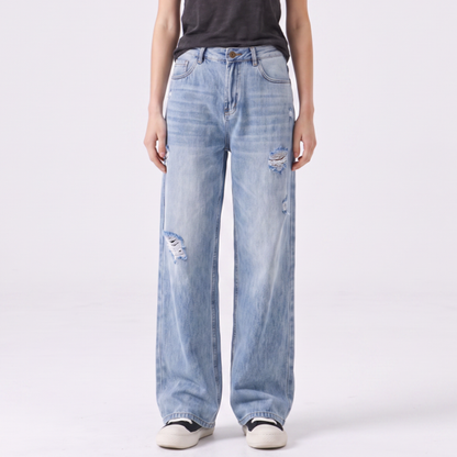 Women's High Waist Ripped Wide Leg Jeans