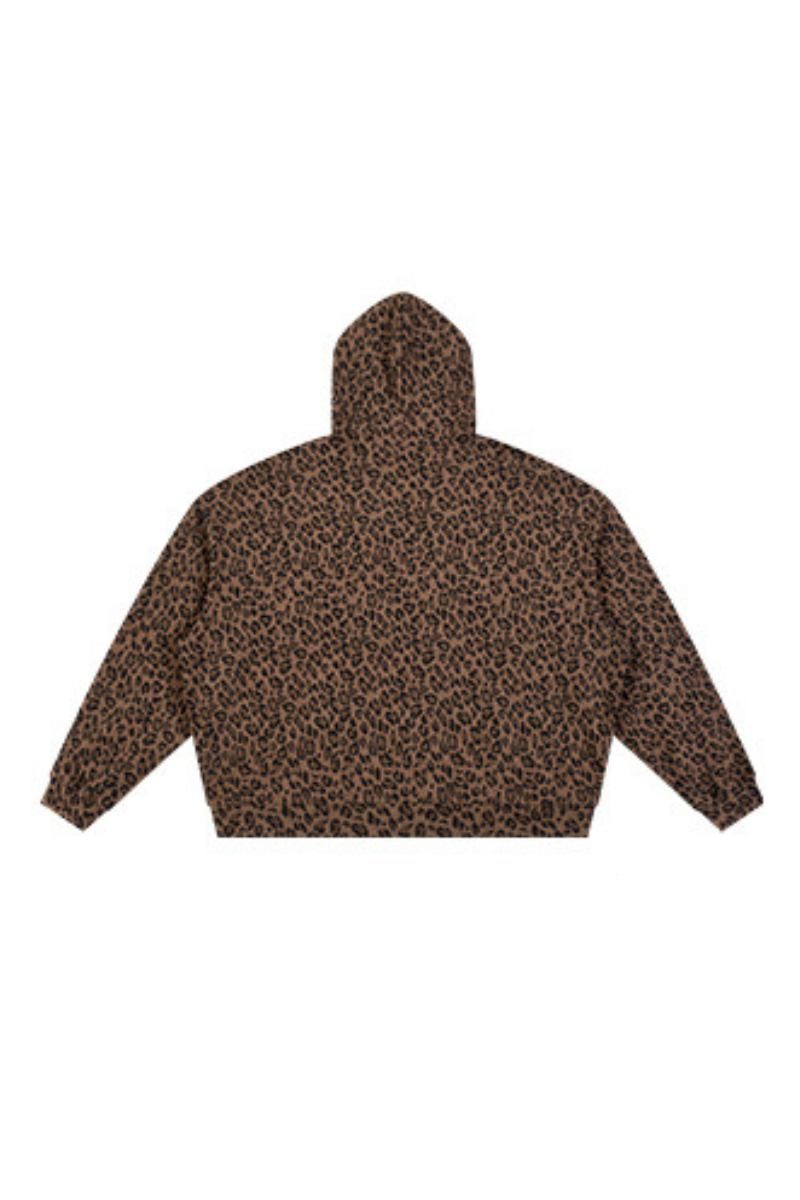 Unisex Fall Winter Leopard-Print Zip-Up Hooded Jacket
