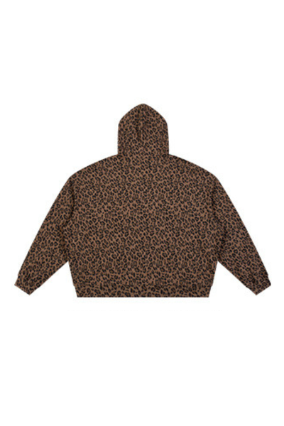 Unisex Fall Winter Leopard-Print Zip-Up Hooded Jacket