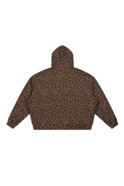 Unisex Fall Winter Leopard-Print Zip-Up Hooded Jacket