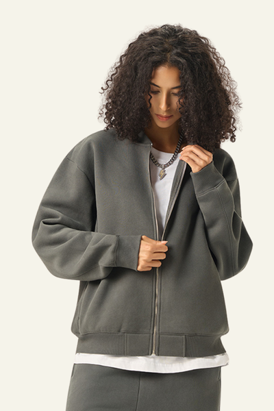Women's  Streetwear Stand Collar Fleece-Lined Zipper Jacket