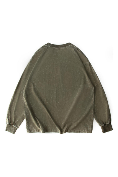 Unisex Fall Winter Vintage Washed Oversized Long-Sleeve Tee