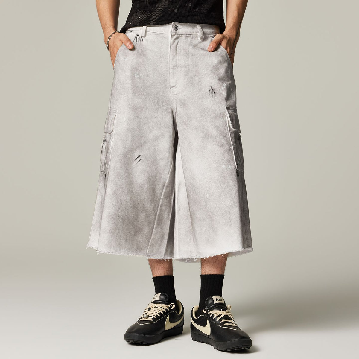 Men's Spring Gradient Splatter Cargo Wide-Leg Denim Shorts