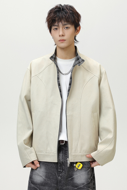 Men's Fall Plaid Harrington Patchwork Stand Collar Boxy