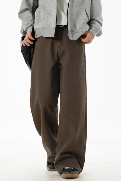 Men's Fall Twill Loose Straight Cotton Semi-Elastic Pants