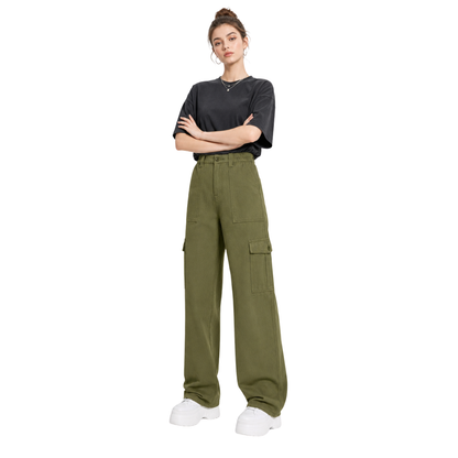 Women's High Waist Multi-Pocket Wide Leg Cargo Jeans
