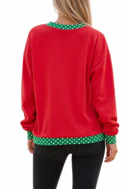 Women Fall Polka Dot Contrast Mock Neck Sweatshirt