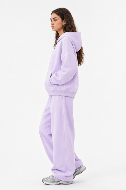 Women Fall Clothing Boxy Fleece Hoodie Wide-Leg Pants Set