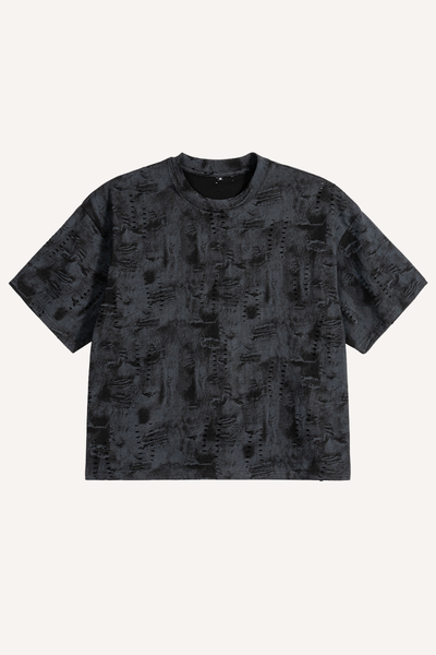 Unisex 260g Distressed Denim Hole Texture Boxy Tee