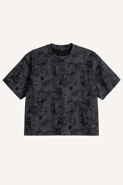 Unisex 260g Distressed Denim Hole Texture Boxy Tee