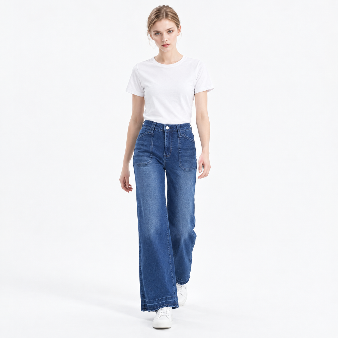 Women's Blue High Waist Wide Leg Jeans