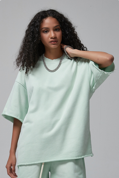 Unisex Streetwear Washed Distressed Curled Hem T-shirt