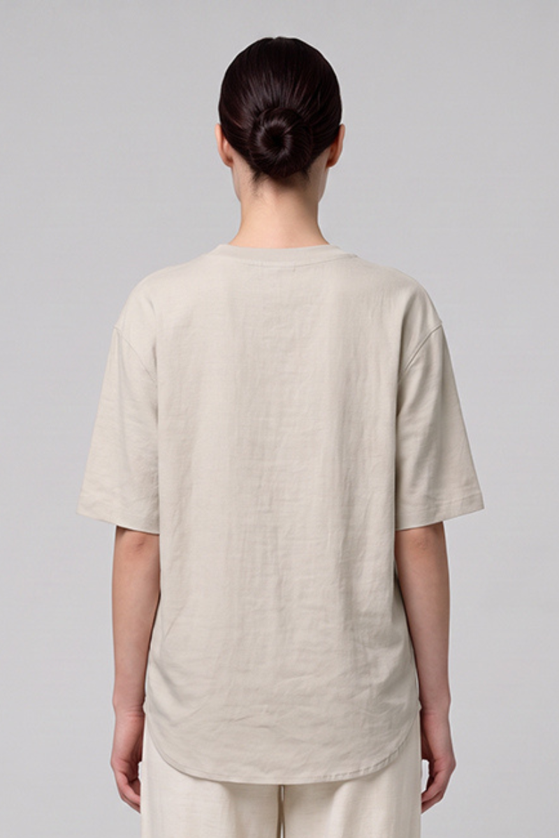Women's Summer Linen-Blend Relaxed Drop-Shoulder T-Shirt