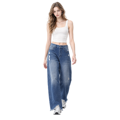 Women's High Waist Distressed Wide Leg Jeans