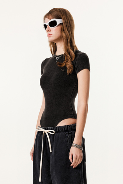 Women's spice round collar tight triangle jumpsuits