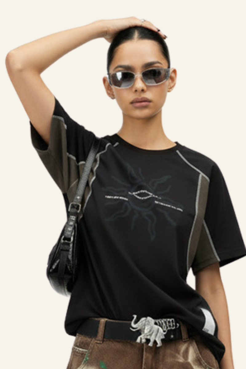 Women's Streetwear Color Block Printed T-shirt