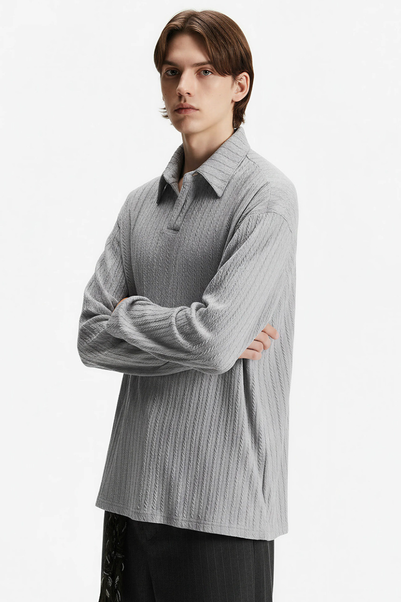 Unisex Spring Old Money Textured Stripe Knit Polo
