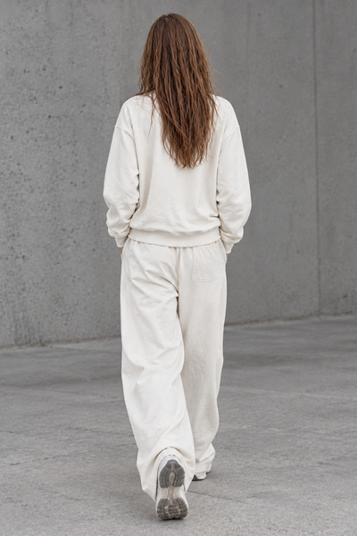 Women Fall Clothing Washed Pullover Wide Leg Sweatpants Set