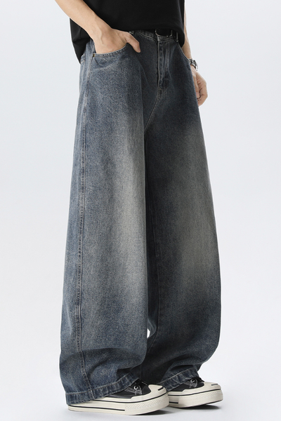 Men's Spring Summer Washed Vintage Wide Curved Jeans