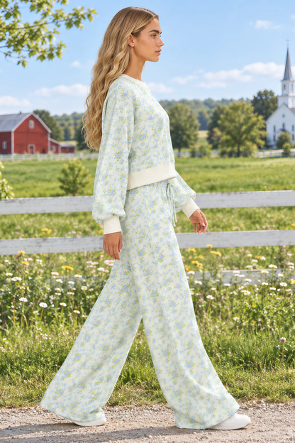 Women's Fall Floral Print Drawstring 2 Piece Set