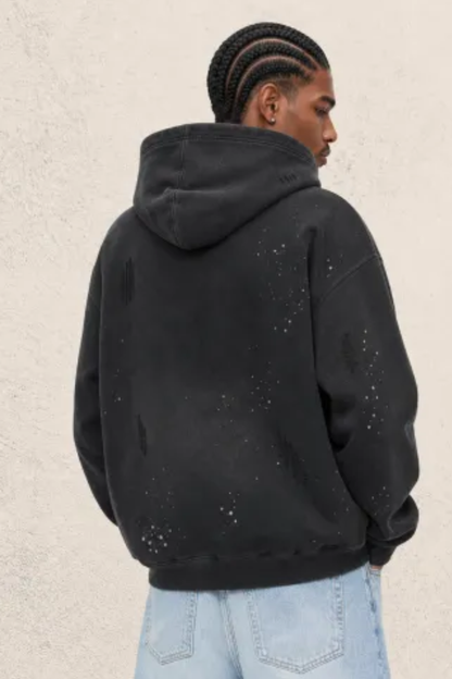 Men's Fall Splatter-Wash Distressed Pullover Hoodie