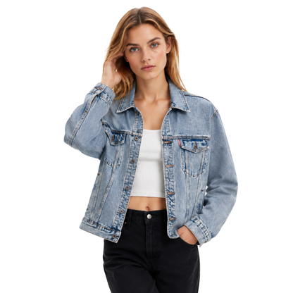 Women's Light Wash Drop Shoulder Denim Jacket