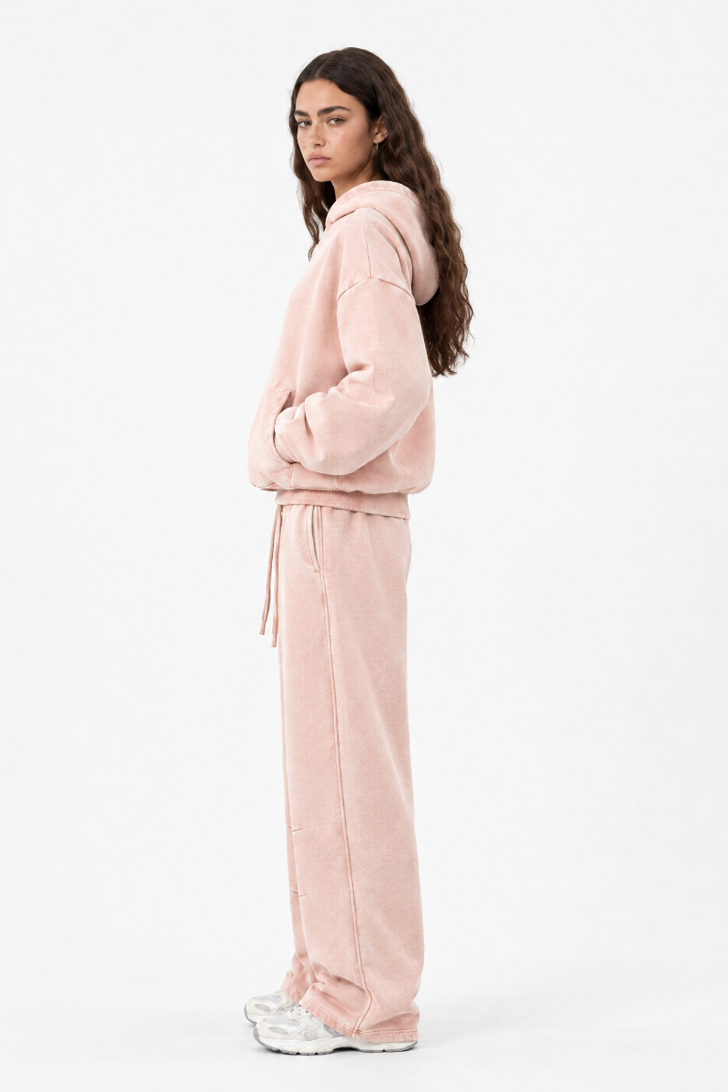 Women's Fall Clothing Faded Fleece Hoodie & Wide Pants Set