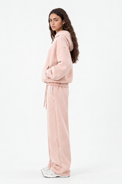 Women's Fall Clothing Faded Fleece Hoodie & Wide Pants Set