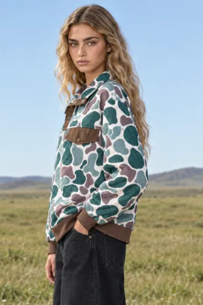 Women Fall Clothing Quilted Western Camo Sweatshirt