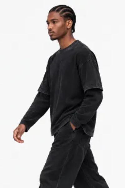 Men Fall Clothing Vintage Washed Layered Long Sleeve Tee