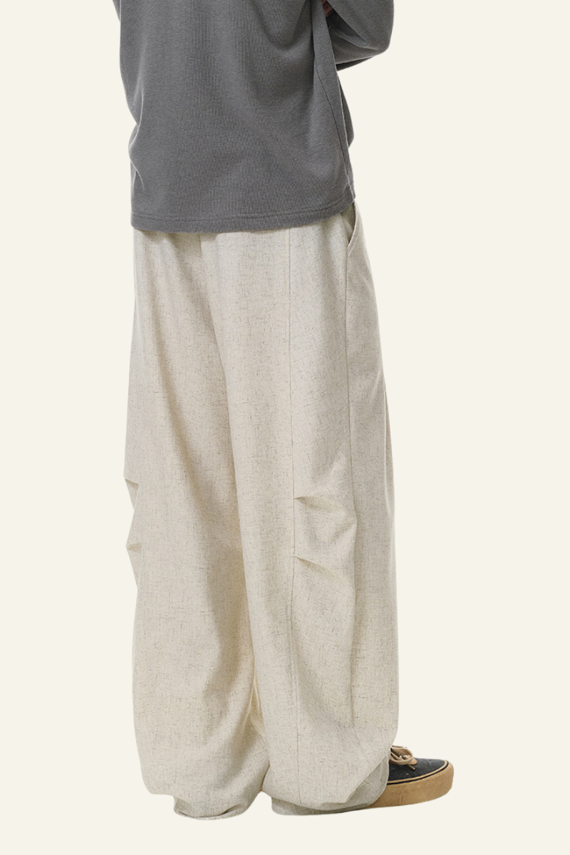 Men's Streetwear Linen Pleadted Wide-leg Pants