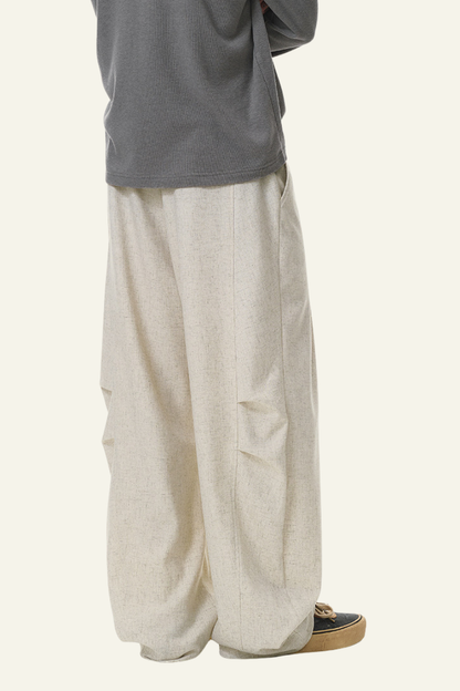 Men's Streetwear Linen Pleadted Wide-leg Pants