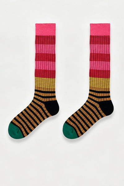 Women's Fall Vintage Colorblock Striped Knee-High Socks