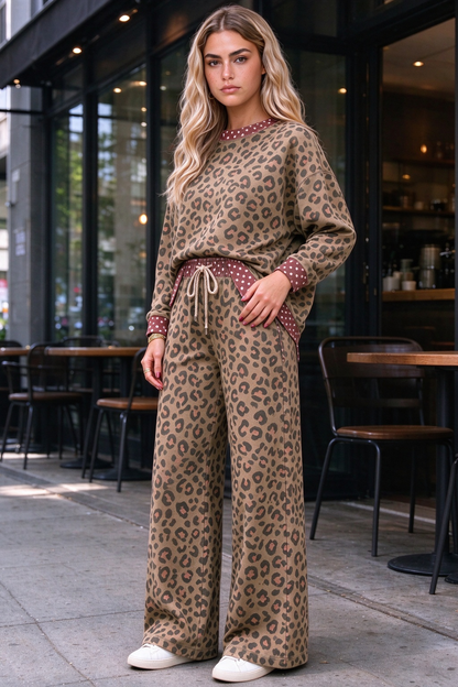 Women's Fall Leopard Colorblock Loose 2 Piece Set