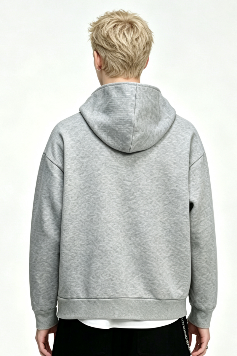 Men's Fall Winter Waffle-Knit Diagonal-Zip Loose Hoodie