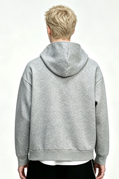 Men's Fall Winter Waffle-Knit Diagonal-Zip Loose Hoodie