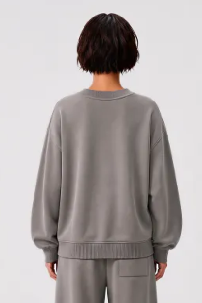 Women Fall V Neck Boxy Cropped Lantern Sleeve Sweatshirt