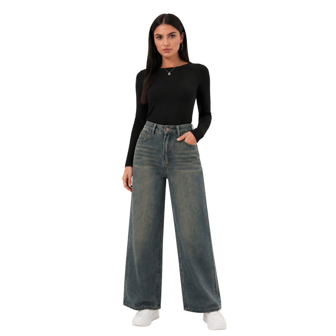 Women's vintage high-waisted loose wide-leg jeans