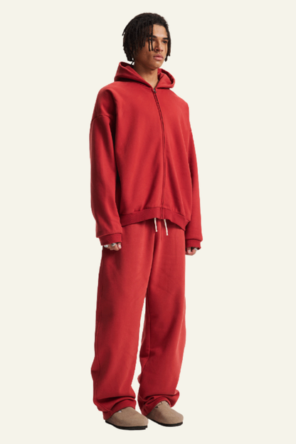 Men's Set:Fleece-lined Zipper Jacket & Curved-blade Pants