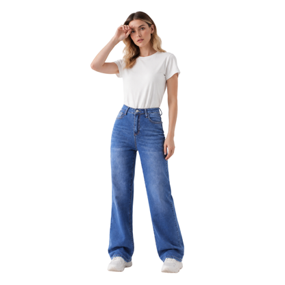 Women's Classic Blue Wash Relaxed High Waist Straight Jeans