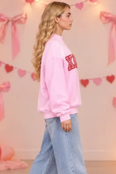 Women's Valentine Letter Print Crew Neck Loose Sweatshirt