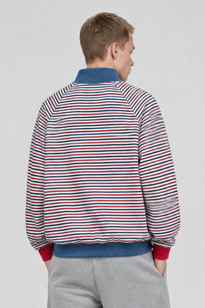 Men Fall Colorful Stripe Stand Collar Zip Up Jacket
