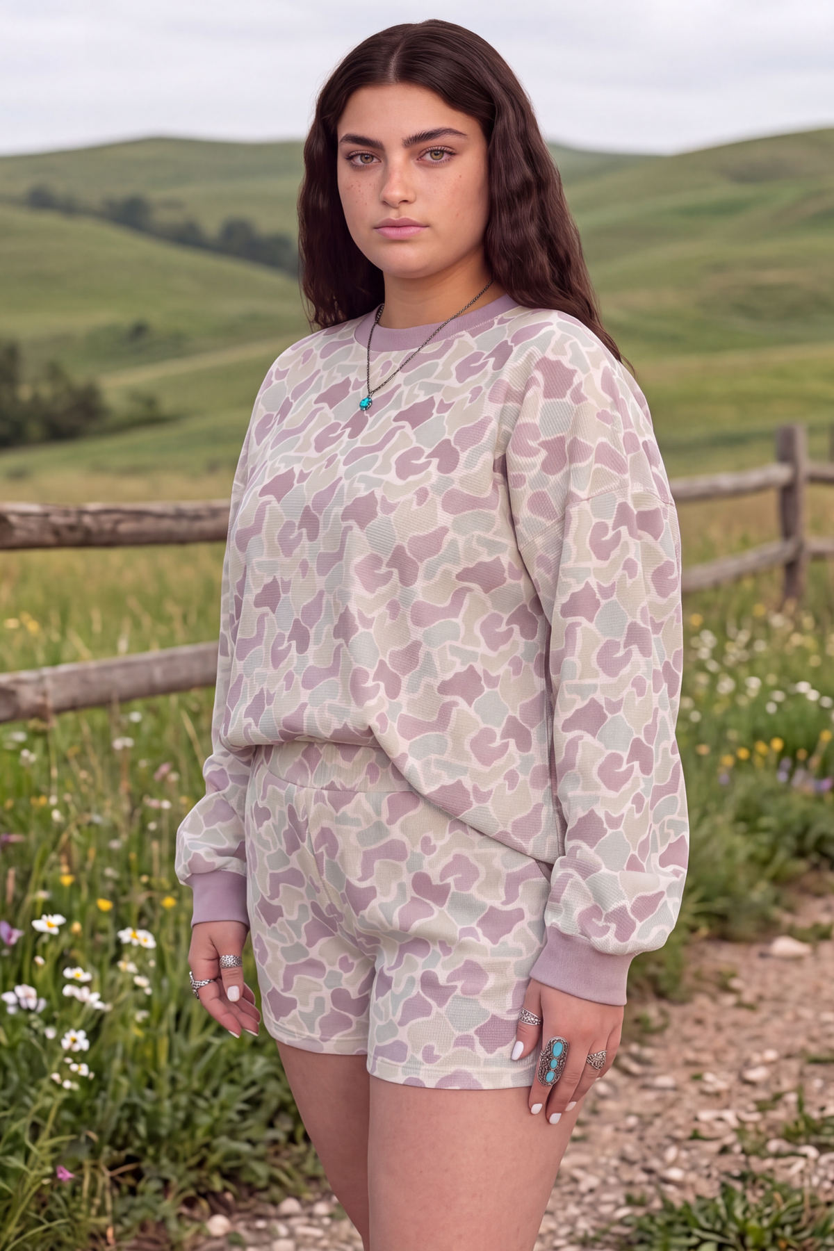 Women's Fall Camo Print 2 Piece Outfit Plus Size Casual Set