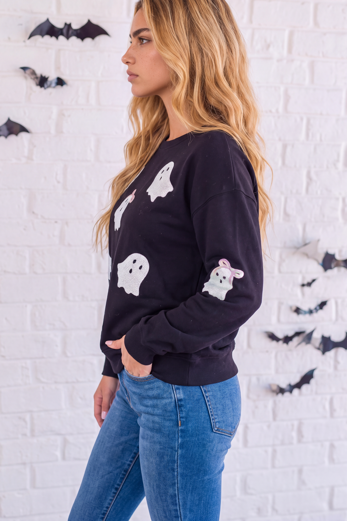 Women's Fall Halloween Print Crew Sweatshirt