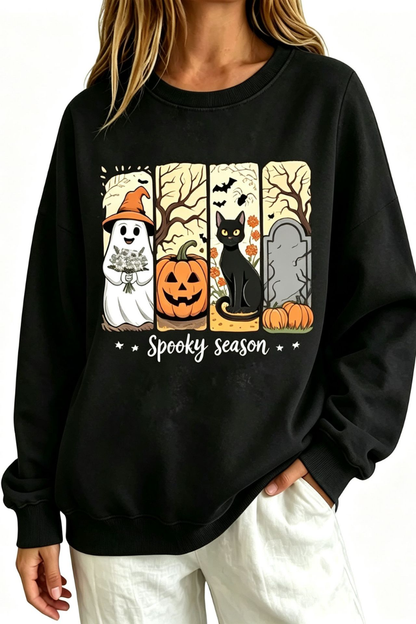 Women Fall Clothing Halloween Spooky Ghost Cat Sweatshirt