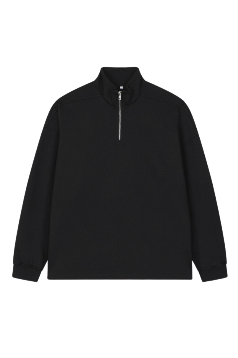 Men's Summer 450g Half Zip Raw Edge StandCollar Sweatshirt